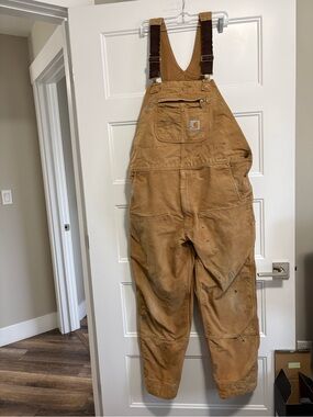 Carhartt Brown Duck Bib Overalls with Dark Brown Straps 42x32